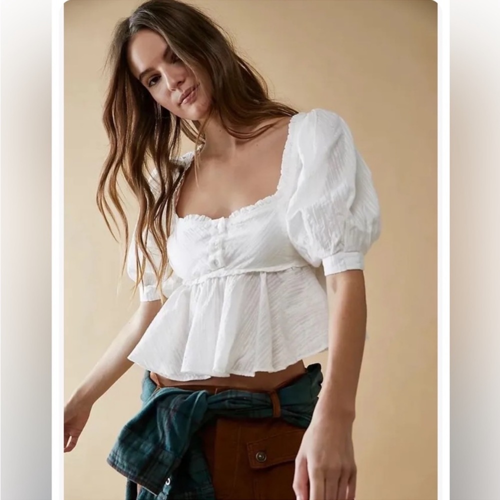 NWOT Free People Leave It To Me Ruffled Peplum Babydoll Cropped Top